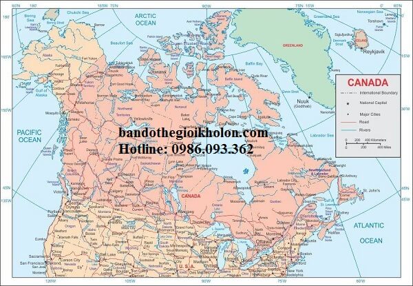 Bản đồ nước Canada khổ lớn