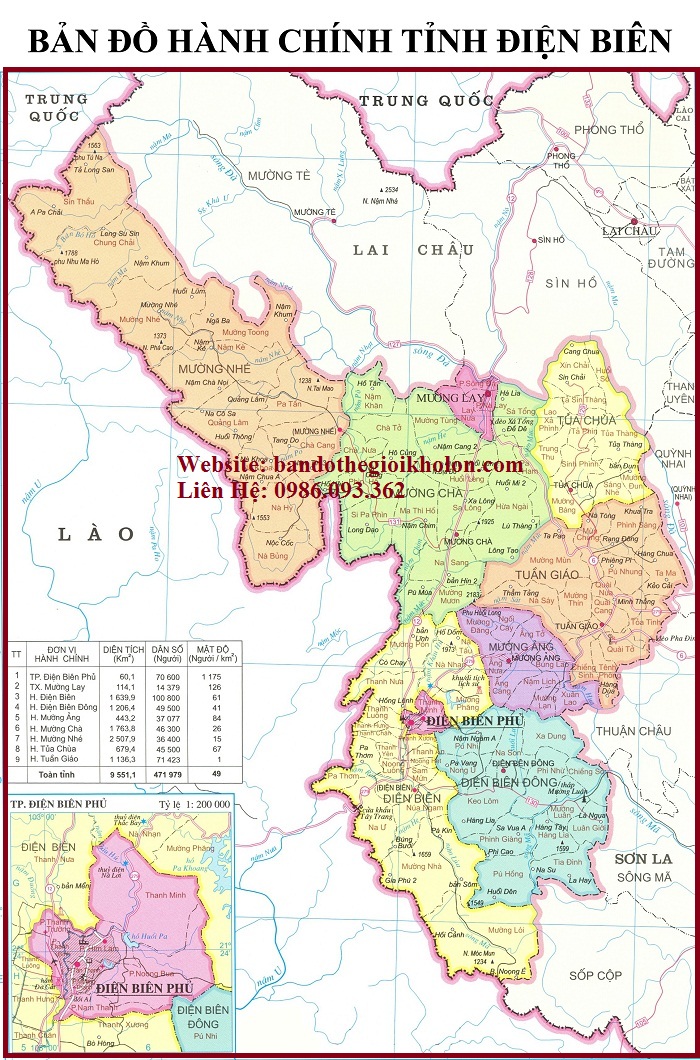 Bản đồ hành chính Điện Biên khổ lớn