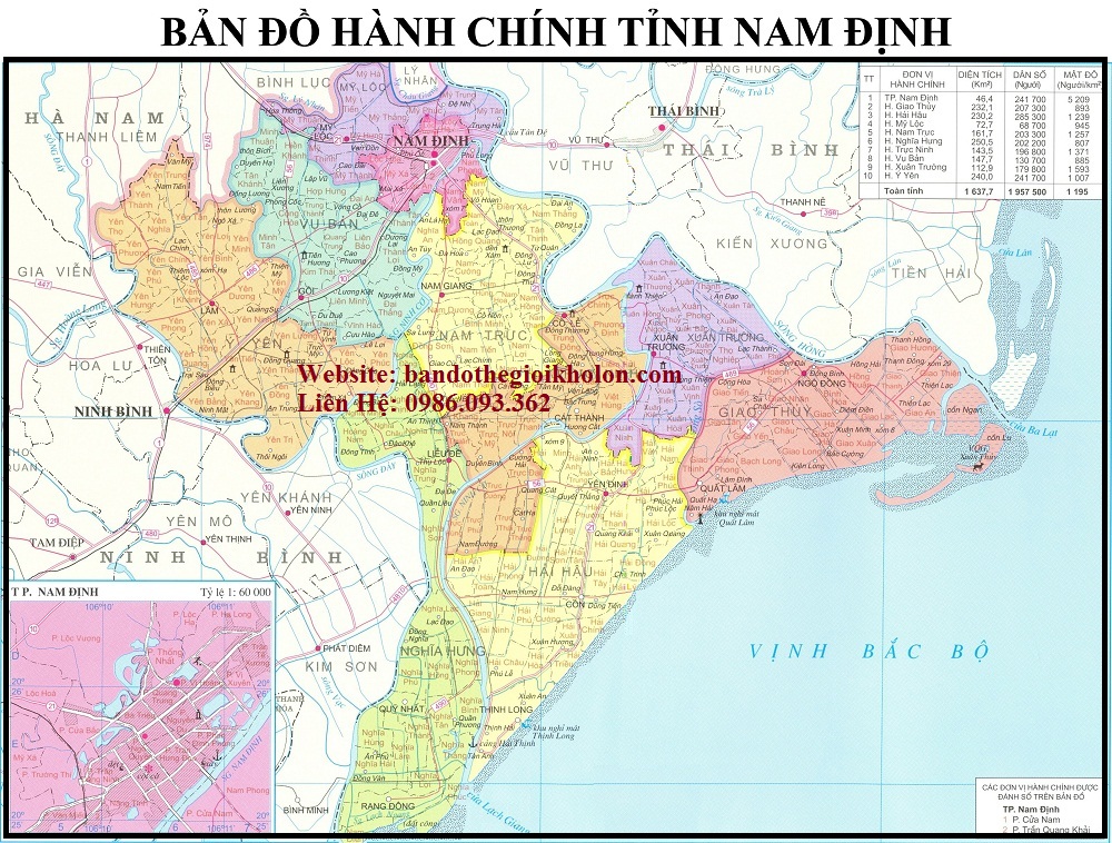 Bản đồ hành chính Nam Định khổ lớn