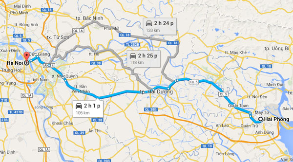 Bản đồ đường cao tốc Hà Nội - Hải Phòng