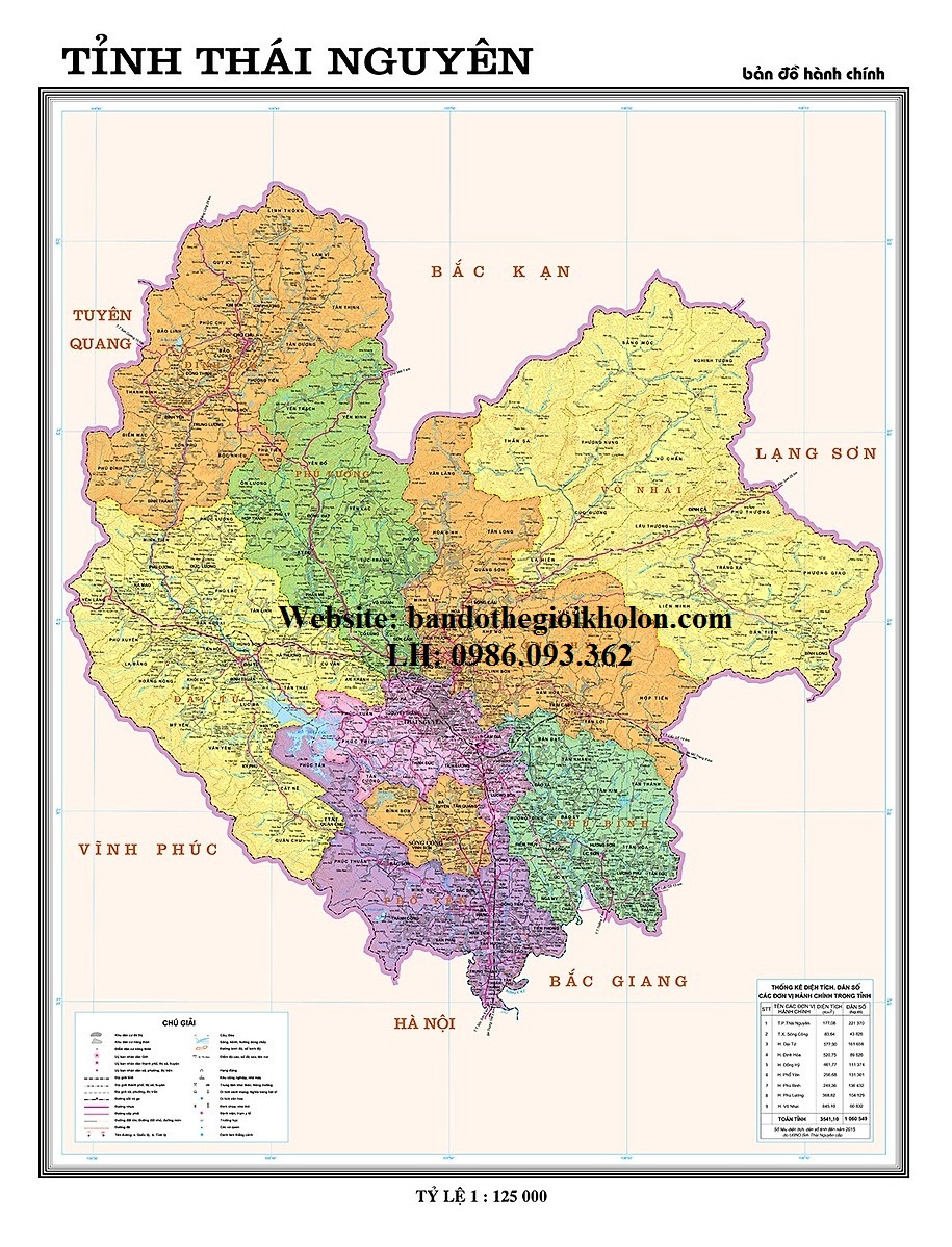 Bản Đồ Tỉnh Thái Nguyên Khổ A0